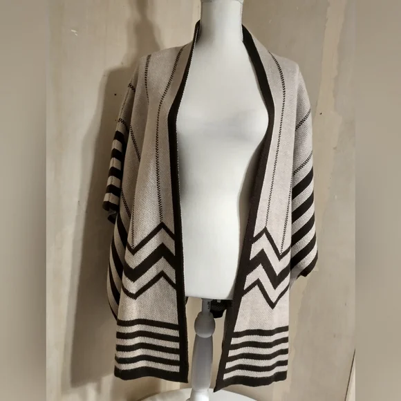 New York & Company Brown Chevron Open Front Sweater - Picture 8 of 11